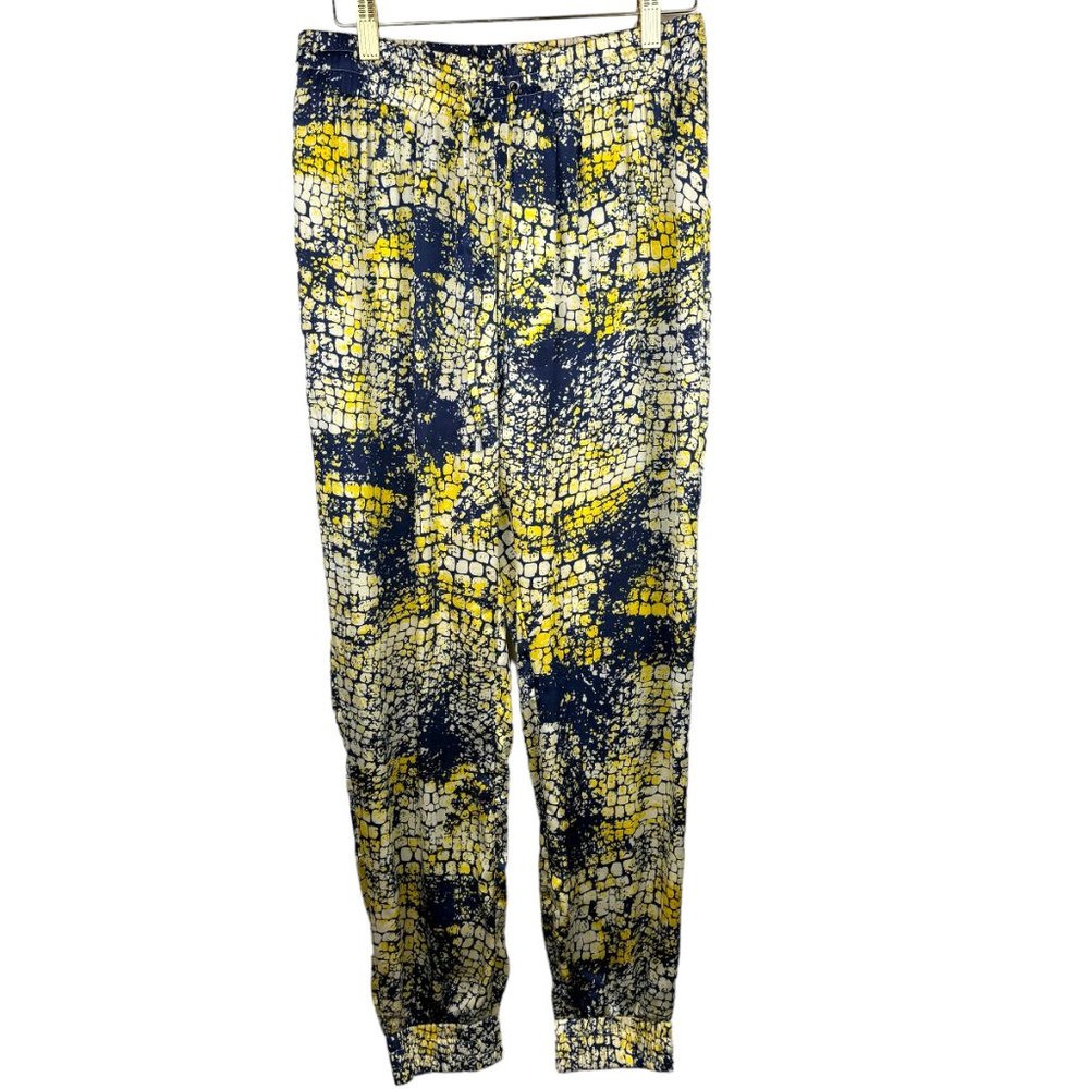 Lucy And Co Pants Womens Medium Blue Yellow Elastic Waist Jogger Snake Alligator